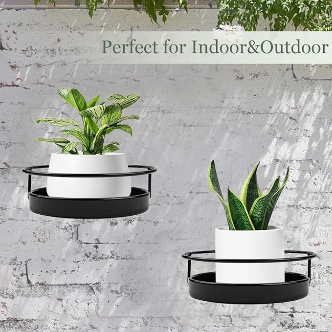 ARTORA Wall Mounted Plant Holder, 2 Pack Metal Flower Pot Wall Hanging Shelf Black Indoor Outdoor Decorative Floating Shelves Planter Hanger Racks for Bedroom Living Room Porch Balcony Decor ARTORA