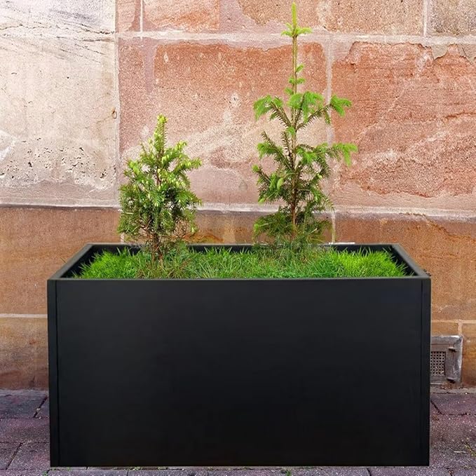 Black Planter Box Galvanized Steel Rectangular Metal Planter 36" L x 12" W x 16" H Indoor Large Outdoor Planters Steel Metallic Heavy Flower Pot Commercial Residential for Patio, Backyard, Garden GZGNEEVL