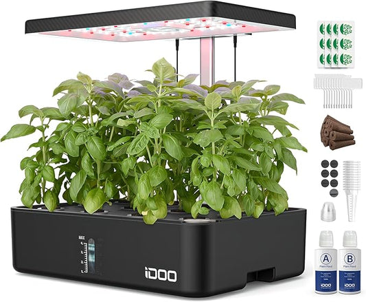 iDOO Hydroponics Growing System Kit 12Pods, Indoor Herb Garden System, with LED Grow Light, Built-in Fan, Auto-Timer, Adjustable Height Up to 11.3", for Home School, for Women Mom, for Christmas Gifts idoo