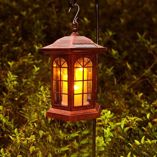 Solar Outdoor Waterproof Hanging Lantern, Yard Decorative Solar Lights PVC Upgrade 3 LED Flickering Flameless Candle Decorative Lights for Garden(Garden Candle) SolarGardenDecorationLight