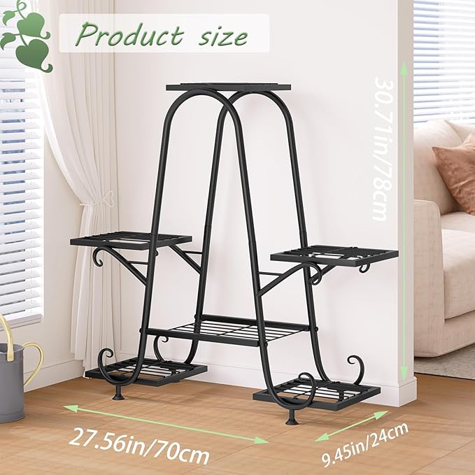 Plant Stand Indoor Outdoor Shelf Metal Holder Pot Rack Multiple Plants Stand Tall 6 Pot Flower Shelf Corner Living Room Garden,Black (Black, 6 Pots) INGIORDAR