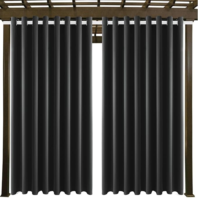 Waterproof Outdoor Curtain W105 x L95 - Grommet Top Sunlight Blocking Window Treatment Drapes Blackout Curtains for Home Bedroom Living Room Outdoor Patio Porch Pergola Cabana Gazebo (Dark Gray) DivaenCamino