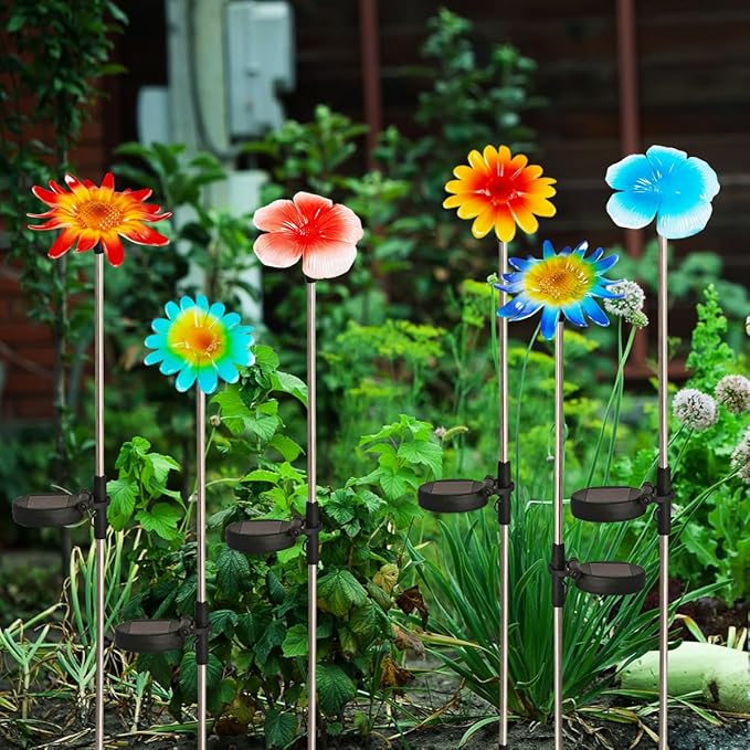 EiGreen 6 Pack Solar Garden Lights Outdoor Decor,Stake Yard Figurine Colorful Flower Light, Housewarming Ornament for Patio, Lawn, Yard, Pathway (Art Deco) EigreenSolaroutdoorlights
