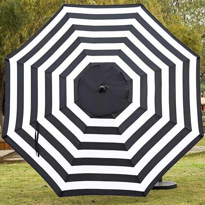 Sunnyglade 9' Patio Umbrella Outdoor Table Umbrella with 8 Sturdy Ribs (Black and White) Sunnyglade