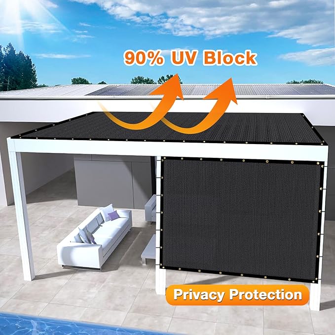 Artpuch Outdoor Pergola Shade Cover 10x14 FT Sun Shade Cloth with Grommets Black 90% UV Protection Canopy Patio Privacy Screen (Customized Available) Artpuch