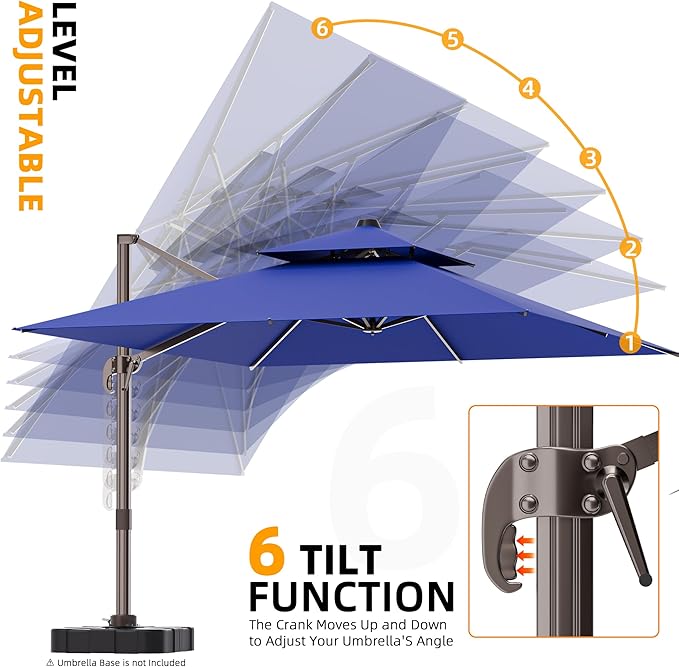 10' X 13' Outdoor Patio Umbrella Large Rectangle Cantilever Umbrella Heavy Duty 360°Rotation Offset Umbrella for Garden Deck Pool Patio,Navy Blue ORYNTREX
