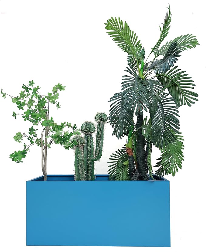 40" L x 16" W x 18" H Metal Large Rectangular Planter - Long Planter Box for Outdoor Patio/Porch Planter Boxes Outdoor Modern Design for Plants, Flowers, Garden,Spliced Flower Pot (Navy) MinCHI257