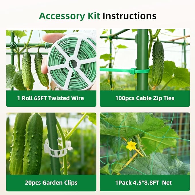 Cucumber Trellis for Raised Bed, U-Shape Garden Arch Metal Support for Climbing Plants, Metal Arch Plant Support Vegetables Trellis, Plant Support for Vine(Green, 63 * 30 * 47inch(L*W*H)) Laodier