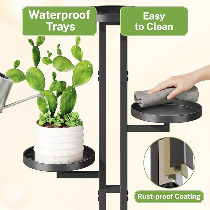 iDavosic.ly 4 Tier Plant Stand Indoor Outdoor, Tiered Corner Multiple Flower Pot Holder Shelf, Metal 34 Inch Tall Display Rack for Patio Porch Living Room Garden Balcony Bedroom, Black iDavosicly