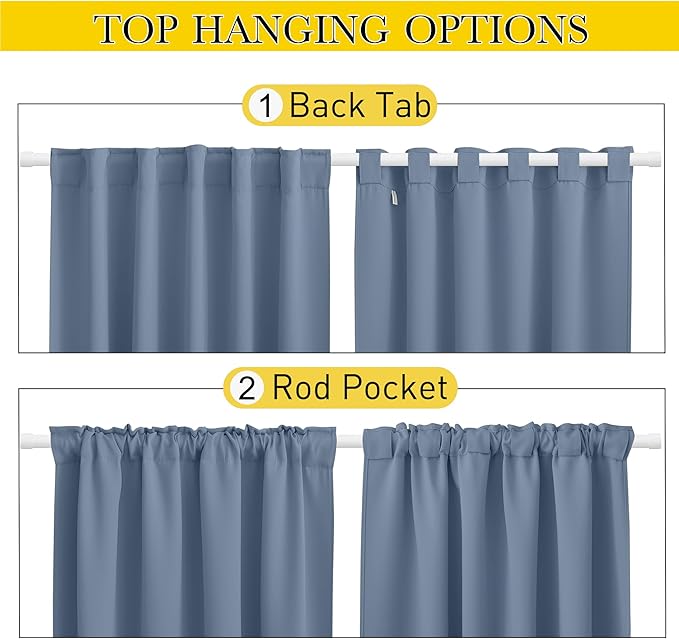 NICETOWN 2 Panels Outdoor Curtains Waterproof Pocket & Back Tab on Top & Bottom, Thermal Insulated Fixed Windproof Outdoor Drapes Privacy for Patio with Rope for Fixed, W52 x L95, Stone Blue NICETOWN