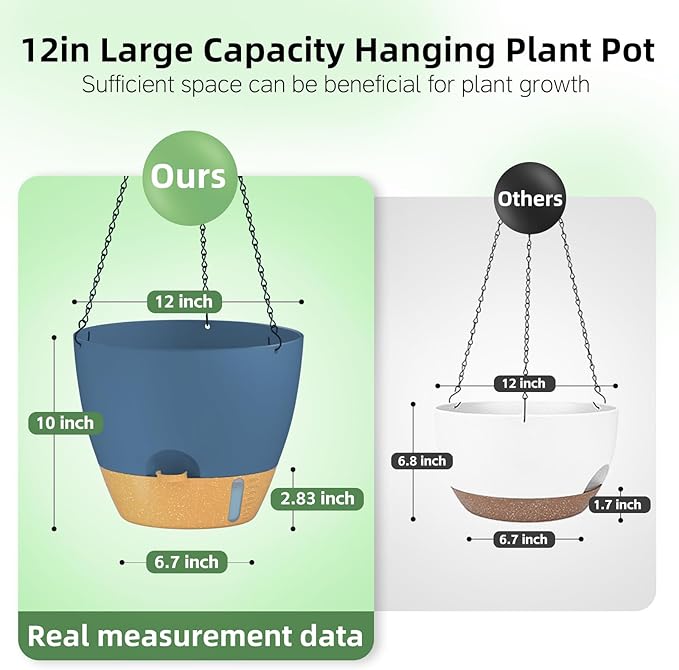 ZMTECH 12 Inch Hanging Planters for Indoor Plants & Outdoor - 2 Pack Self-Watering Hanging Pots with Drainage Holes, Visual Reservoir, Plastic Hanging Baskets Flower Pots with Removable Saucer, Blue HighQualityGardeningTools