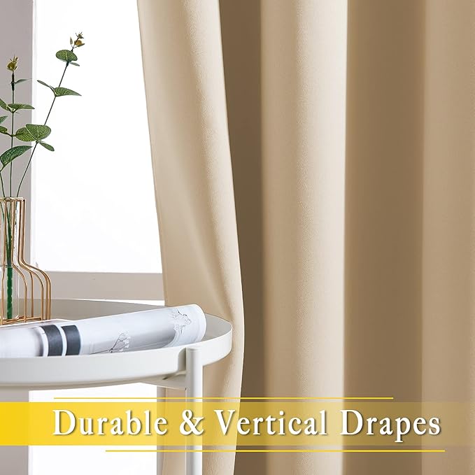 NICETOWN Sliding Door Curtain Panel Room Darkening Window Treatment, Blackout Patio Door Panel Privacy Thermal Insulated Drapes for Living Room (1 Panel, Biscotti Beige, W80 x L108) NICETOWN