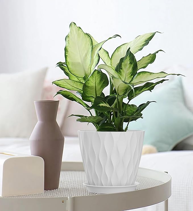 4/4.5/5/5.5/6/6.5/7 Inch Plant Pots,7 Pack Flower Pots with Drainage Holes and Trays,Plastic Planters for Indoor Outdoor Plants Growth,White SQKH