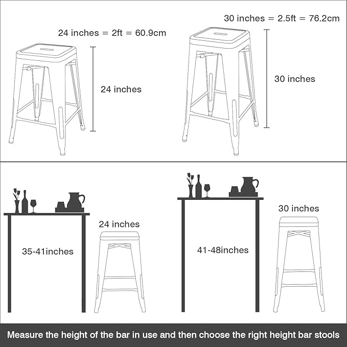 Devoko Metal Bar Stools 24" Indoor Outdoor Stackable Barstools Modern Style Industrial Vintage Counter Bar Stools Set of 4 (24 inch, Red) DEVOKO