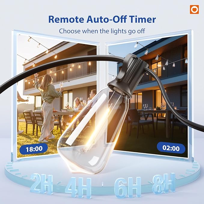 addlon 100FT(50FT*2) LED Outdoor String Lights with Remote Waterproof Patio Lights with 54 Shatterproof ST38 Replaceable Bulbs(4 Spare), Dimmable Outside Hanging Lights Connectable for Porch, Backyard addlon