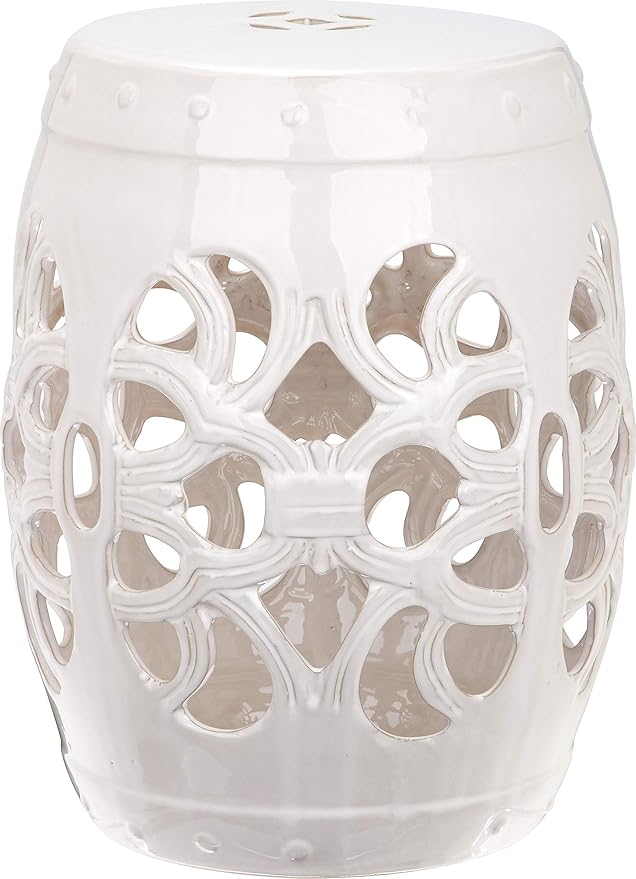 Safavieh Castle Gardens Collection Imperial Vine Antique White Glazed Ceramic Garden Stool SAFAVIEH