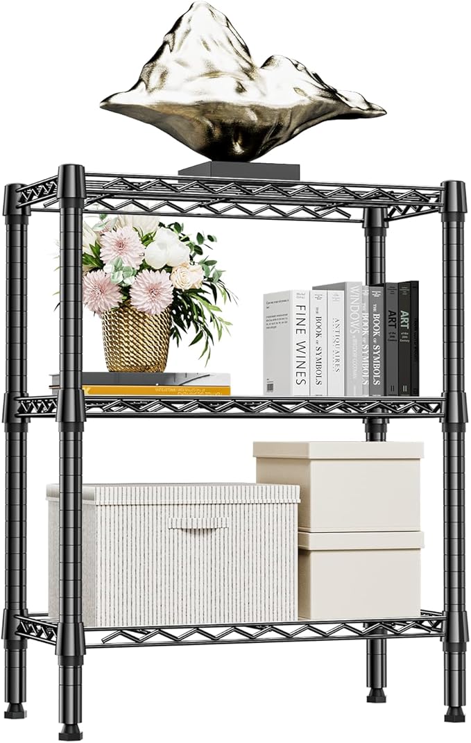 750 lbs 3 Tier Shelf Metal Storage Shelves Wire Rack Closet Organizers for Garage Kitchen Bathroom Laundry Black 11.8" D x 25.6" W x 31.5" H MEIGAOPLASTICANDMETALHKCOLIMITED