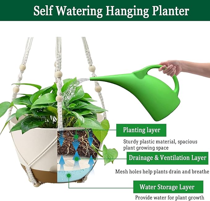 3 Pack Hanging Planters Set, 8 Inch Indoor Outdoor Hanging Plant Pot Basket,Hanging Flower Pot with Drainage Hole with 3 Hooks for Garden Home(8 inch Combination) Koalaime