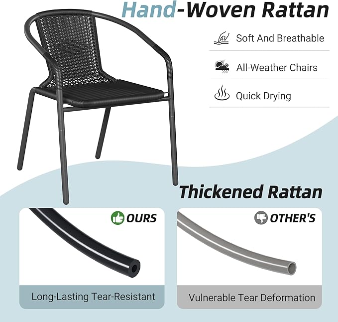 Amopatio Outdoor Dining Chairs Set of 6, Rattan Patio Chairs Wicker, Stackable Indoor-Outdoor Chair, Bistro, Deck, Yard, Porch, Restaurant Stack Chairs, Black Amopatio