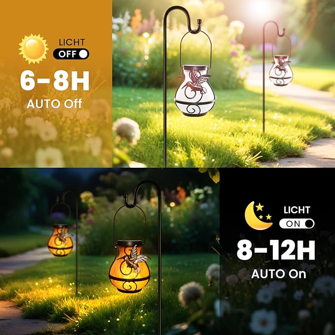 2 Pack Solar Lanterns Outdoor Waterproof, Hanging Hummingbird Flickering Flame Light Garden Decor Hanging Lights Decorative for Outside Patio Pathway Yard Christmas Birthday Gifts Rootora