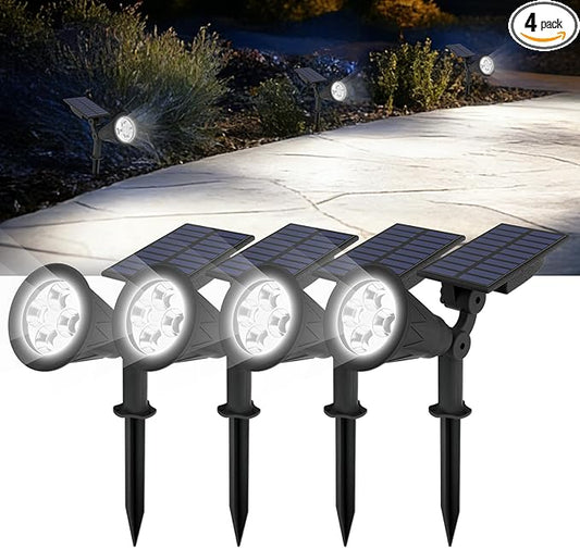 T-SUN Solar Spotlights, 4 LED Solar Powered Landscape Spotlights Waterproof Outdoor Lights Auto ON/OFF for Garden, Driveway, Yard, Patio, Pool Area (White-4 Pack) T-SUN