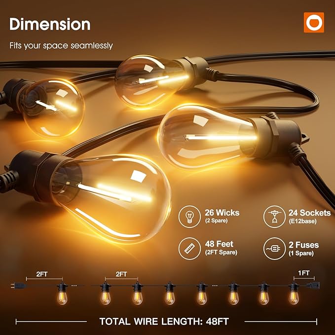 addlon 48FT(2FT Space) LED Outdoor String Lights with 24 Edison Shatterproof Bulbs, Heavy-Duty and Weatherproof Strand, Commercial Grade Patio Lights, Decorative for Garden or Patio, Black addlon
