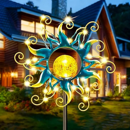 Solar Lights Outdoor Garden Decor, Blue Metal Sun Crackle Glass Globe Stake Waterproof 30LED Decorations Unique Gifts for Women,Mom,Outside, Patio,Lawn,Yard,Pathway KACUX