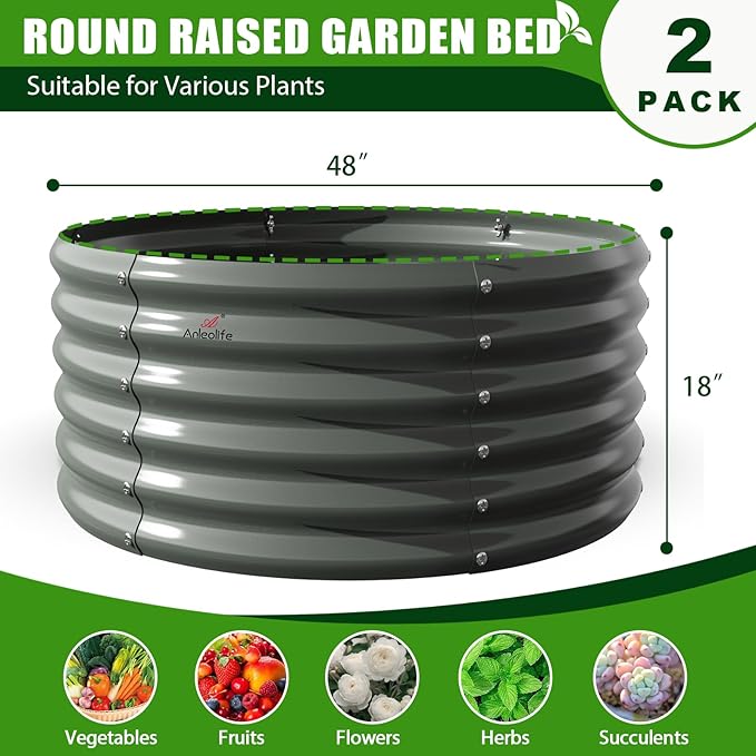 A ANLEOLIFE 8-Pack 4X4X1.5ft & 74x74x18in Deep Root Galvanized Raised Garden Beds Outdoor for Planting Vegetables Flowers Herb, Quartz Grey AAnleolife