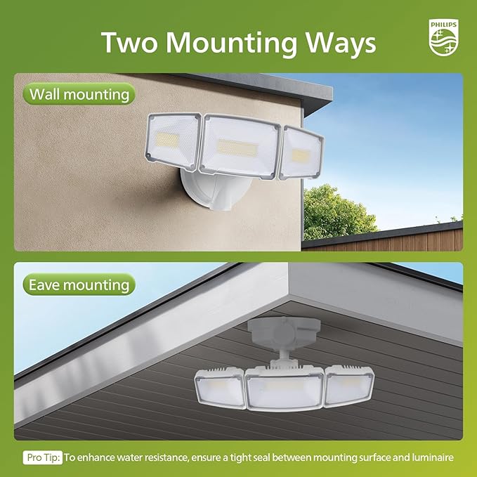 Philips 72W 7400LM LED Flood Lights Outdoor, Switch Controlled Aluminum Security Lights, 3 Adjustable Heads, Wall Mount, 5000K Daylight, Waterproof for Yard, Garage PhilipsLightingLED