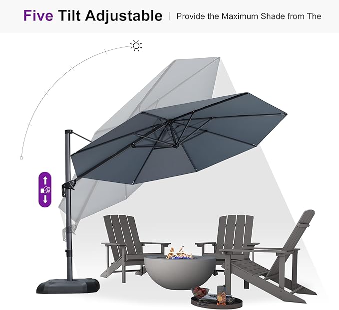 PURPLE LEAF 11 Feet Patio Umbrella with Base Outdoor Cantilever Round Umbrella Aluminum Offset Umbrella with 360-degree Rotation for Garden Deck Pool Patio Light Grey PURPLELEAF