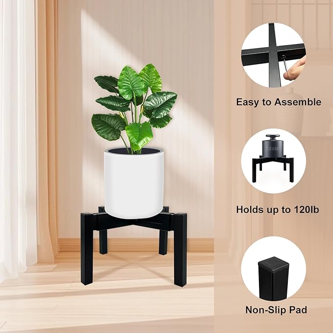 2 Pcs Heavy Duty Adjustable Metal Plant Stand for 10"-16" Plant Pot – Indoor & Outdoor (Black 2 Pack) DDPow