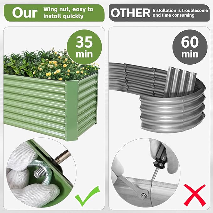 4x2x2ft Raised Garden Bed - Galvanized Deep Root Planter Boxes Outdoor with Wing Nuts and Safety Edges for Gardening Vegetables, Flowers, Herbs, Succulents - Olive Green GoCampDirect