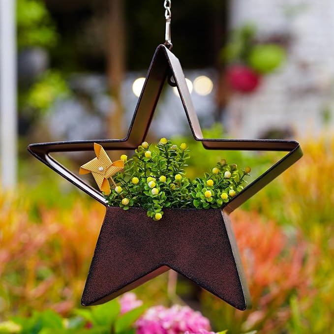 Metal Hanging Planters for Indoor & Outdoor Plants - Star Shaped Planters for Wall or Window,Garden Patio or Indoor Decor for Women(Cooper) Fashionoda