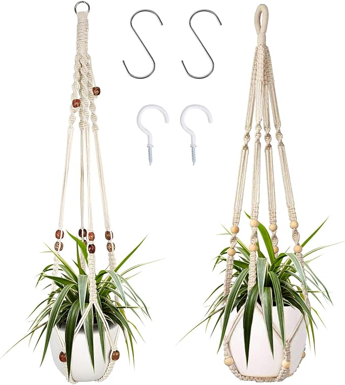 Augshy Macrame Plant Hanger, 2 Packs Plant Hangers, Hanging Planter for Indoor Plants Decorative Macrame Pot Hanger for Home Decor Augshy