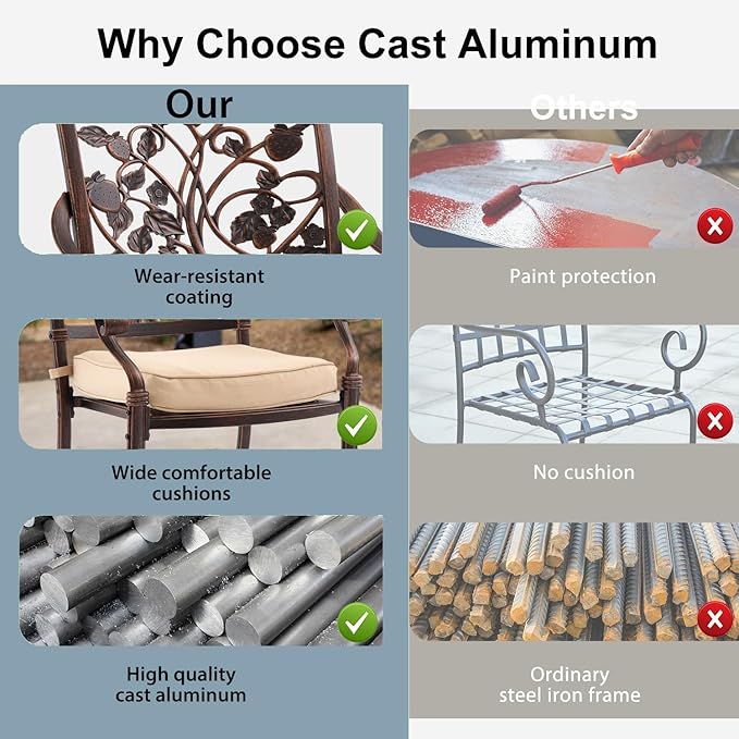 9-Piece Cast Aluminum Patio Furniture, Outdoor Dining Sets for 8 Include 87" Rectangular Patio Dining Table and 8 Stackable Chairs with Cushions & Umbrella Hole (Copper Red) Rootora