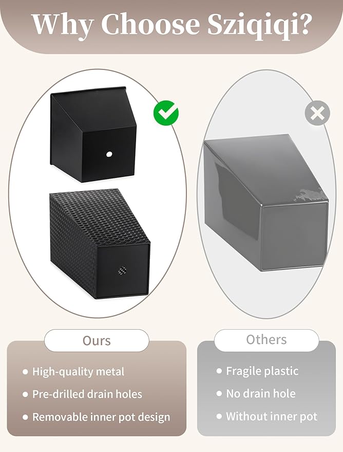 Sziqiqi Tall Planter for Indoor Outdoor: Set of 2 Large 21.6in Metal Taper Plant Pots with Inner Pots - Square Black Flower Pot with Drainage Holes for Outside Front Door Patio Garden Floor SZIQIQI