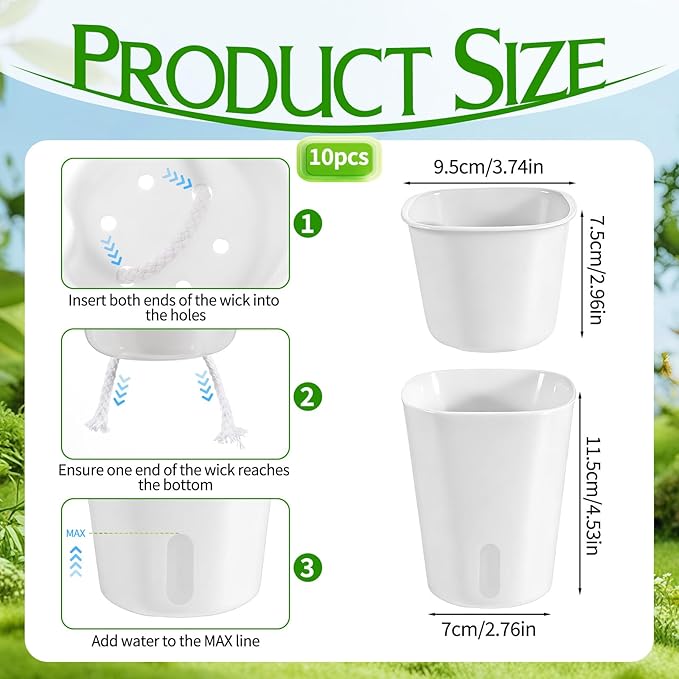 10 Sets 4" Self Watering Pots for Indoor Plants, Plastic Self Watering Planter Pots with Visual Water Level Clear Inner Cup and Multiple Vents for House Plants, Flowers, African Violets Rootora
