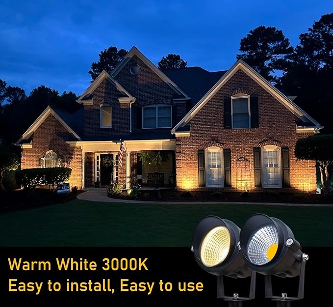 TOVEENEN LED Outdoor Landscape Spotlight 120V 12W Waterproof Spot Lights for Yard House Garden Christmas Lighting, 3000K Warm White, 2 Pack TOVEENEN