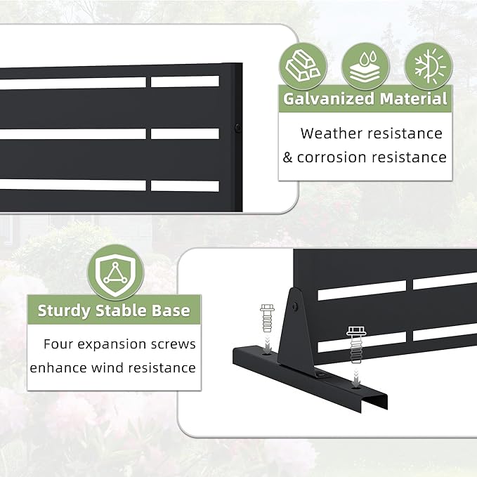 Casaphoria Metal Privacy Screen Outdoor, 72" H x 47" W Freestanding Decorative Privacy Screen for Patio Deck Balcony Garden with Stable Base, Black-Adams Casaphoria