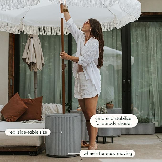 Veradek Umbrella Side Table - Outdoor Patio Table with Umbrella Hole for Porch/Patio | Durable Plastic-Stone Composite Material & Easy Assembly | Modern Coffee, Picnic or Poolside Table VeradekOutdoor