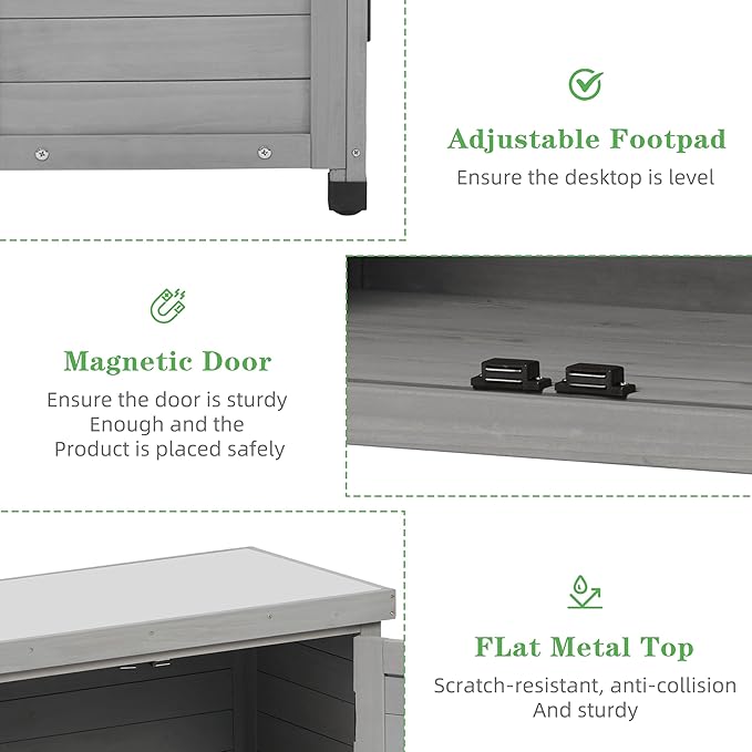 Outdoor Potting Bench with Storage Cabinet and Metal Top, Wood Workstation for Outdoor Patio, Garden (Classic Grey, 31x17x36‘’) Wood-Natrl