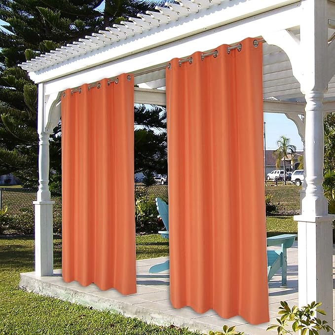 BONZER Waterproof Outdoor Curtains for Patio Porch Pergola Cabana Light Filtering Privacy Grommet Indoor Curtain Panels for Bedroom Living Room, 1 Panel, 54W x 108L inch, Mecca Orange Bonzer