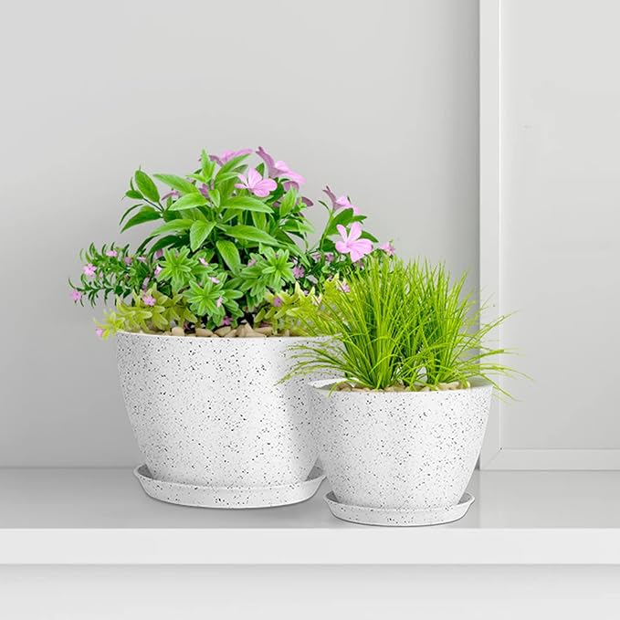 5 Pcs Plant pots, 7.5/6.5/5.7/4.9/4.1 inch Pots for Plants, Flower Pot Indoor Modern Decorative Plant Pot, Plant Pots Indoor with Drainage and Saucer for All House Plants, Spray Spots LOKEISNA