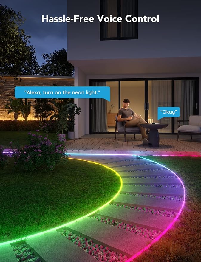 Govee Outdoor Neon Rope Lights, 65.6ft RGBIC IP67 Waterproof Outdoor Decorations with 64 Scene Modes, Music Sync, Flexible LED Lights, Neon Lights Work with Alexa, Google Assistant Govee