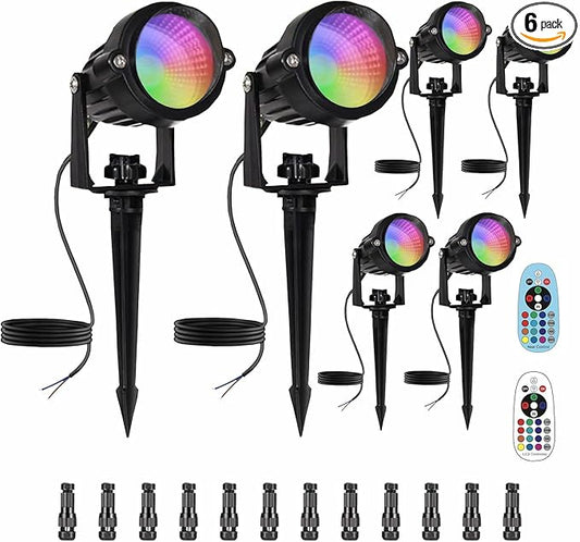 Low Voltage RGBW LED Landscape Lights Spot Lights Outdoor for Yard Garden Decor Spotlight, 12V-24V Low Voltage Landscape Lighting with 16 Color Changing and Remote IP68 Waterproof (6) Agdjasa