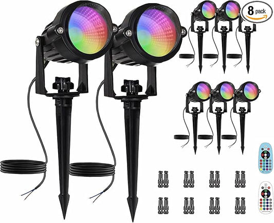 Low Voltage RGBW LED Landscape Lights Spot Lights Outdoor for Yard Garden Decor Spotlight, 12V-24V Low Voltage Landscape Lighting with 16 Color Changing and Remote IP68 Waterproof (8) Agdjasa