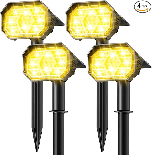 Brightown Solar Lights Outdoor with 58 LED & Auto ON/Off, IP67 Solar Spot Lights Outdoor with 3 Light Intensities. 2-in-1 Outdoor Solar Lights for Yard, Gardens, Flag and Pathways. 4Pcs (Warm White) Brightown