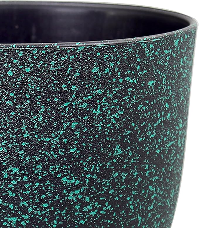 Large Flower Pots 12/10/9 inch, Set of 3 Decorative Plastic Planters with Drainage Holes and Saucers for Garden House Plants, Plant Pots for Indoor Outdoor Plants, Black with Green Speckles WSMKSZ