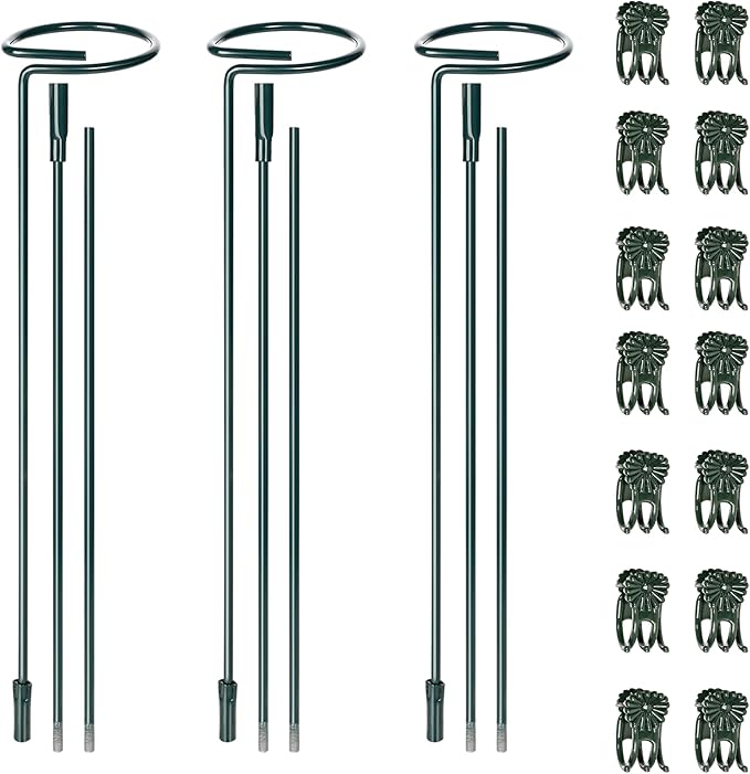 Mwellewm 3 Sets Plant Stakes 12/25/36 Inch Adjustable Plant Support Stakes Tall for Indoor Outdoor Plant Holder Stick Steel Garden Stem Pole Amaryllis Stakes with 15 Clip for Tomato Orchid Lily Flower Mwellewm