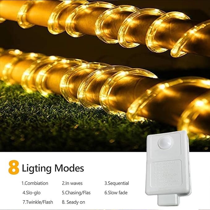 100ft LED Rope Lights Outdoor, 720 LED Connectable and Flexible Tube Lights with 8 Modes, Waterproof LED Rope Lighting for Garden, Patio, Pool, Bedroom, Party, Indoor Outdoor Decoration (Warm White) Jnaurb
